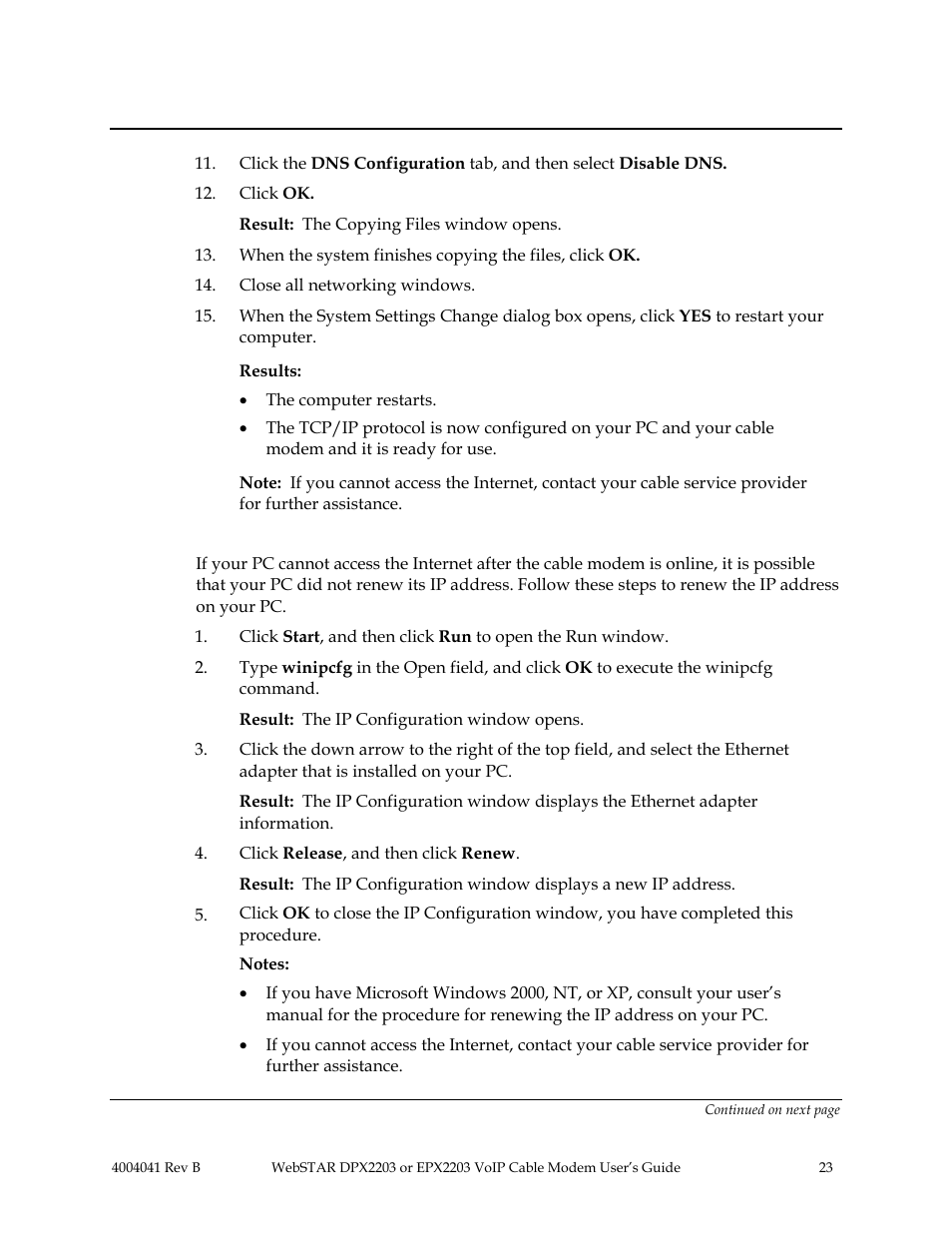 Internet service: configure tcp/ip, Continued | Scientific Atlanta WebSTAR EPX2203 User Manual | Page 24 / 55