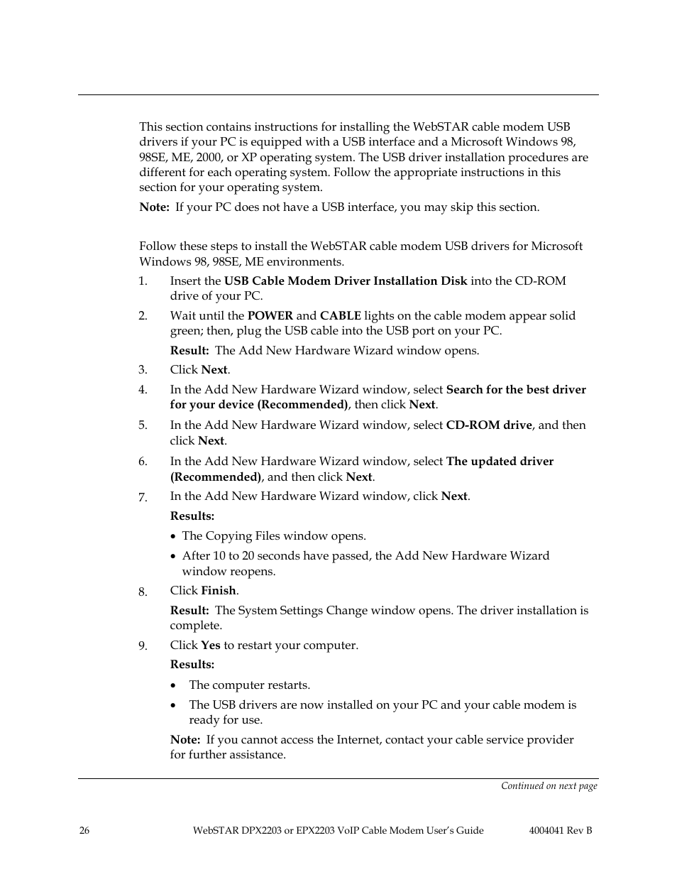 Internet service: install usb drivers, Introduction, Microsoft windows 98, 98se, or me | Scientific Atlanta WebSTAR EPX2203 User Manual | Page 27 / 55