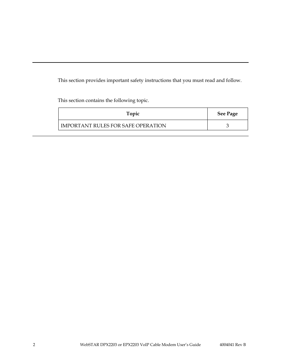 Section a important rules for safe operation, Overview, Introduction | In this section | Scientific Atlanta WebSTAR EPX2203 User Manual | Page 3 / 55