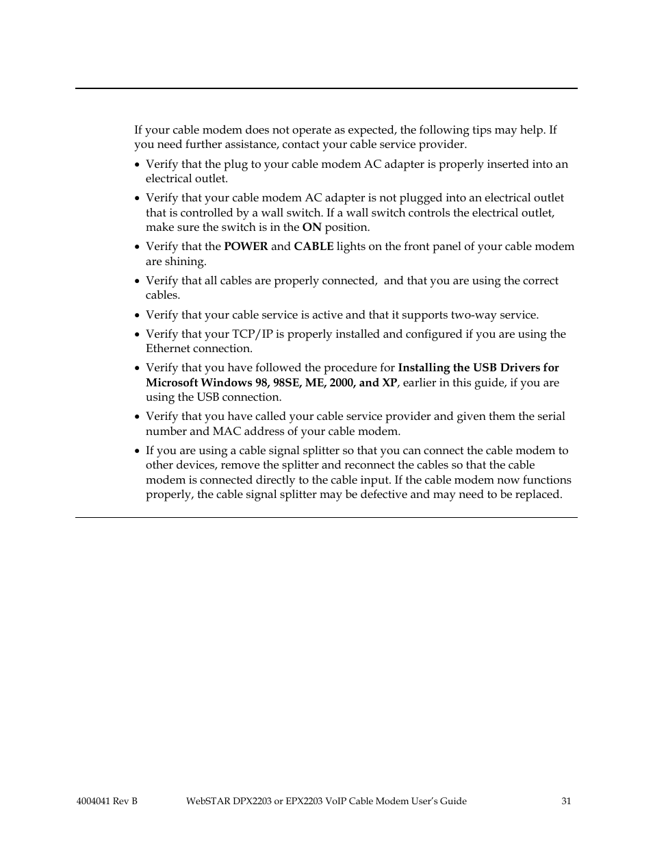 Check and correct, Internet service: troubleshooting, Continued | Scientific Atlanta WebSTAR EPX2203 User Manual | Page 32 / 55