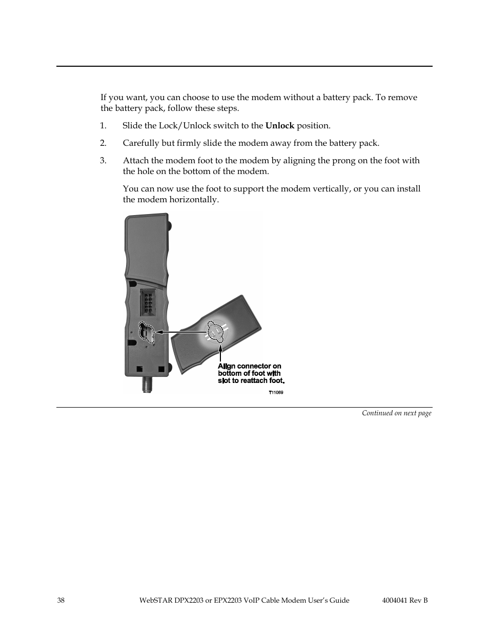 Using the modem without a battery pack, Continued | Scientific Atlanta WebSTAR EPX2203 User Manual | Page 39 / 55