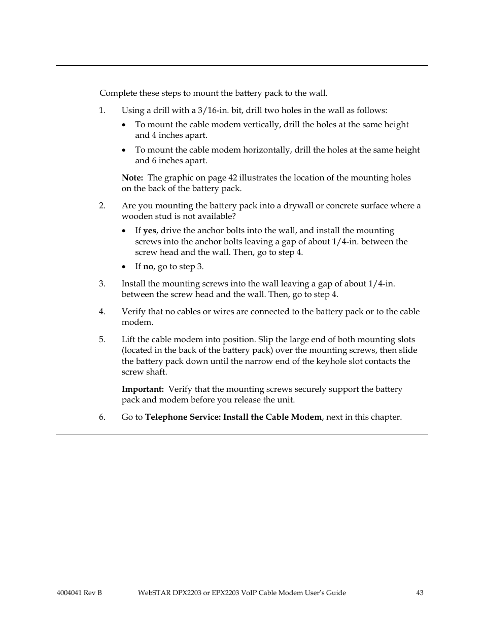 Wall mounting instructions, Continued | Scientific Atlanta WebSTAR EPX2203 User Manual | Page 44 / 55