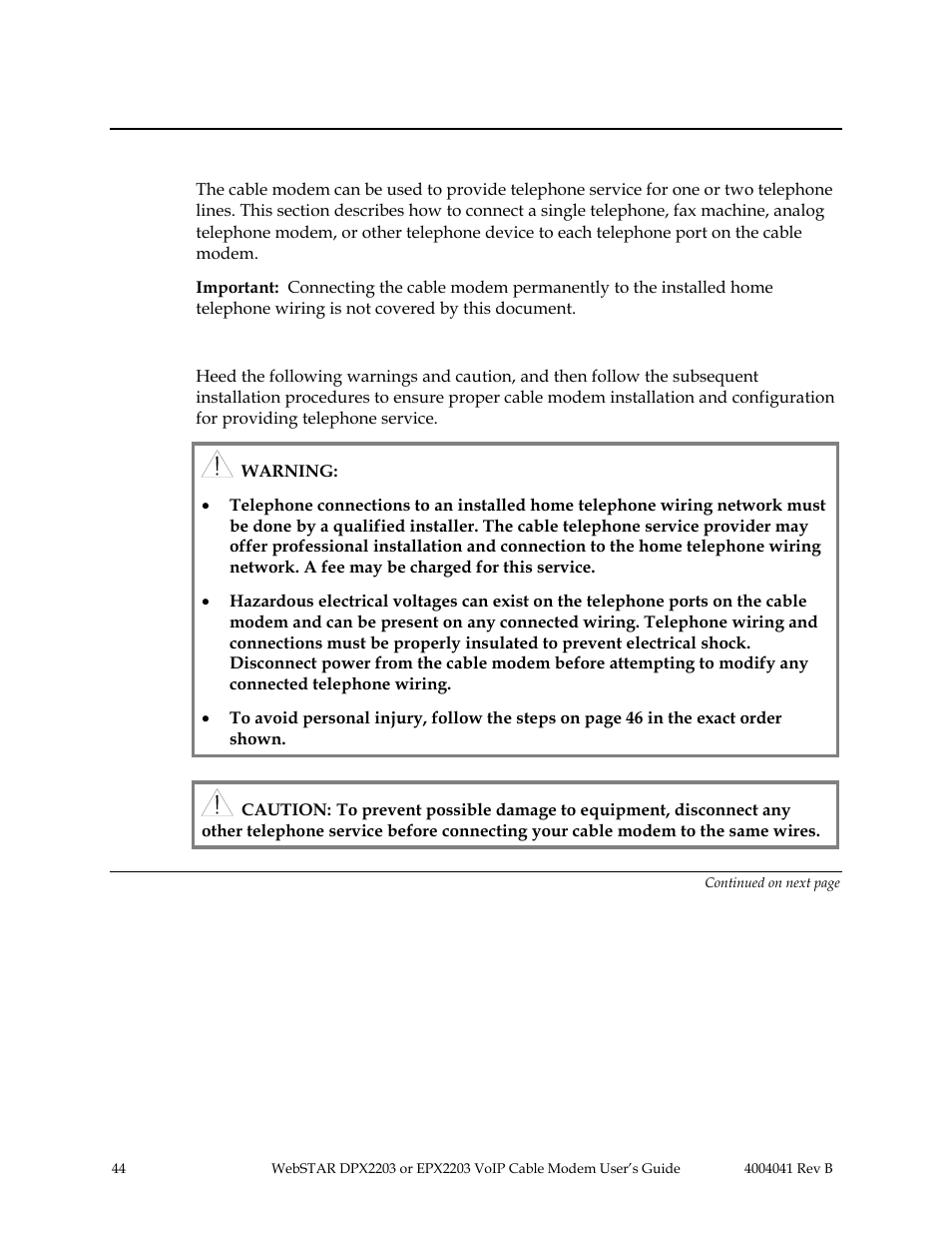 Telephone service: install the cable modem, Introduction | Scientific Atlanta WebSTAR EPX2203 User Manual | Page 45 / 55