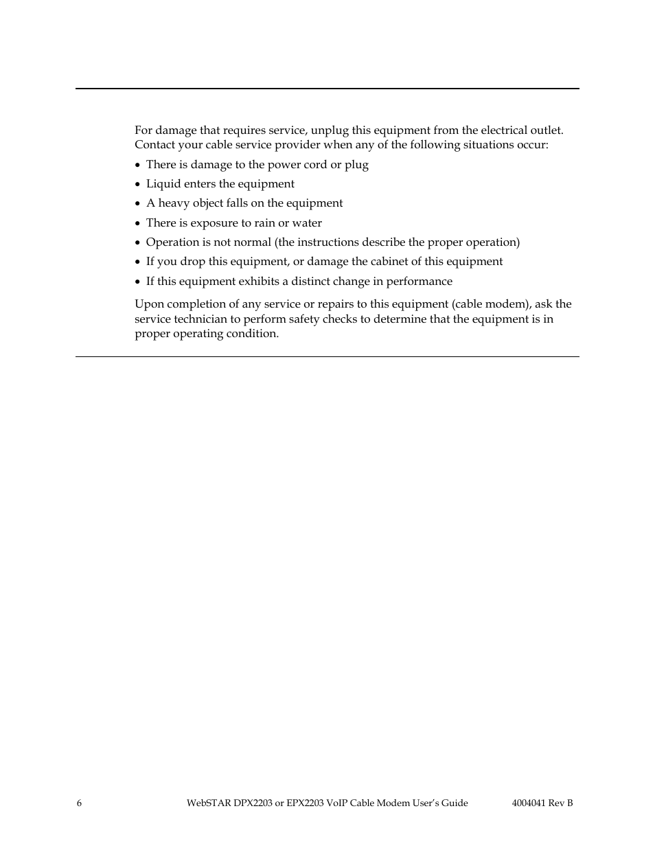 Damage that requires service, Important rules for safe operation, Continued | Scientific Atlanta WebSTAR EPX2203 User Manual | Page 7 / 55