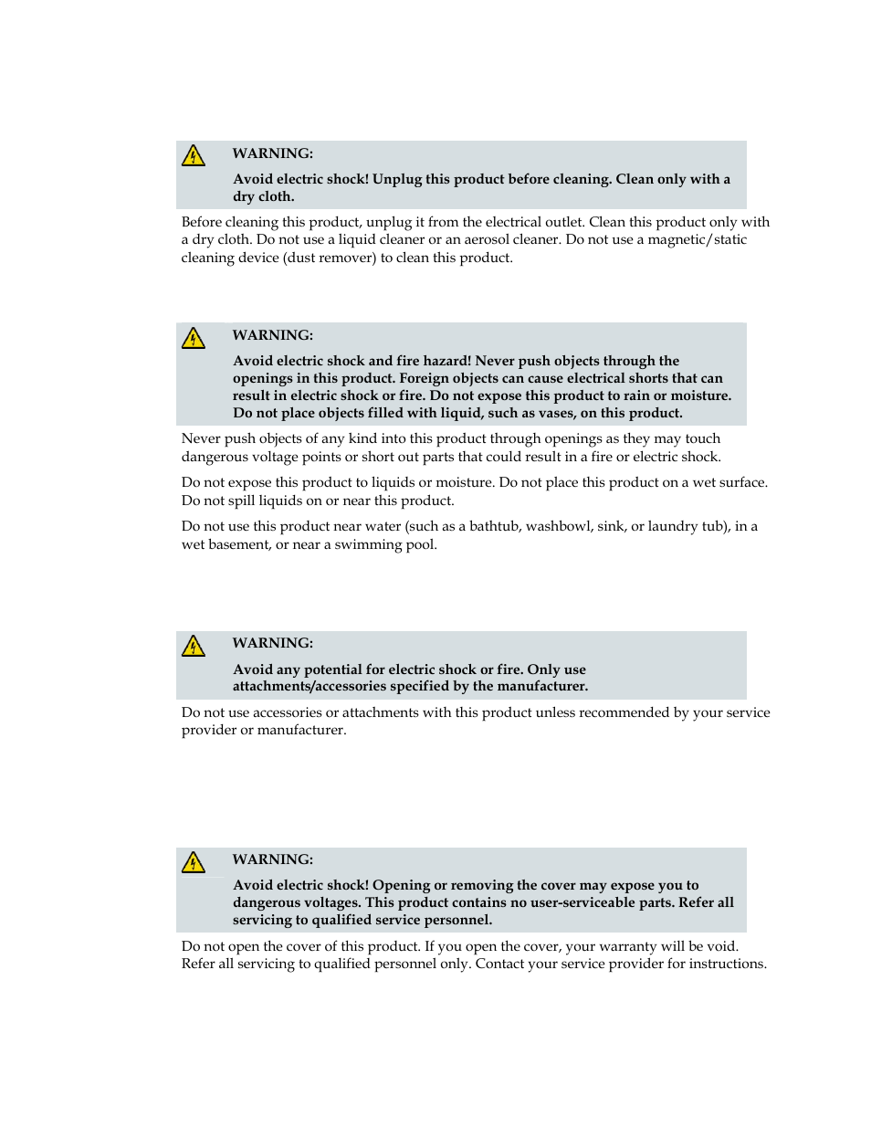 Accessories warnings, Service warnings | Scientific Atlanta DPC2505TM User Manual | Page 6 / 33