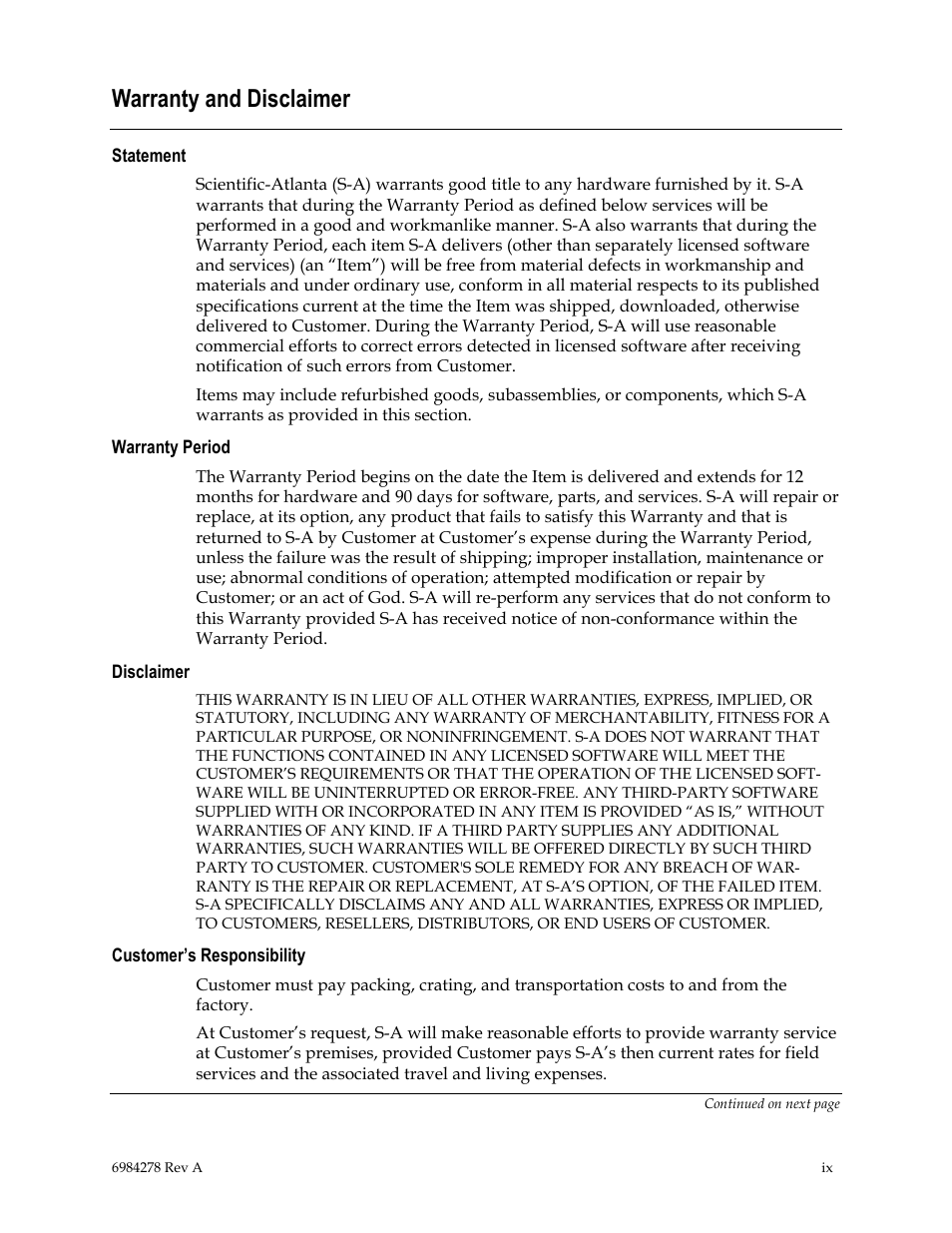 Warranty and disclaimer | Scientific Atlanta Power Supply Unit User Manual | Page 11 / 40