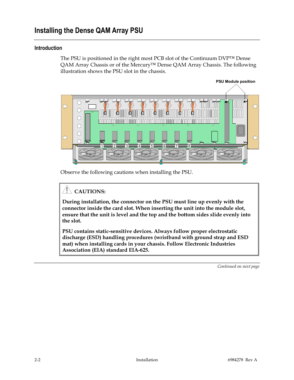 Installing the continuum dvp dense qam array psu, Installing the dense qam array psu, Introduction | Scientific Atlanta Power Supply Unit User Manual | Page 20 / 40