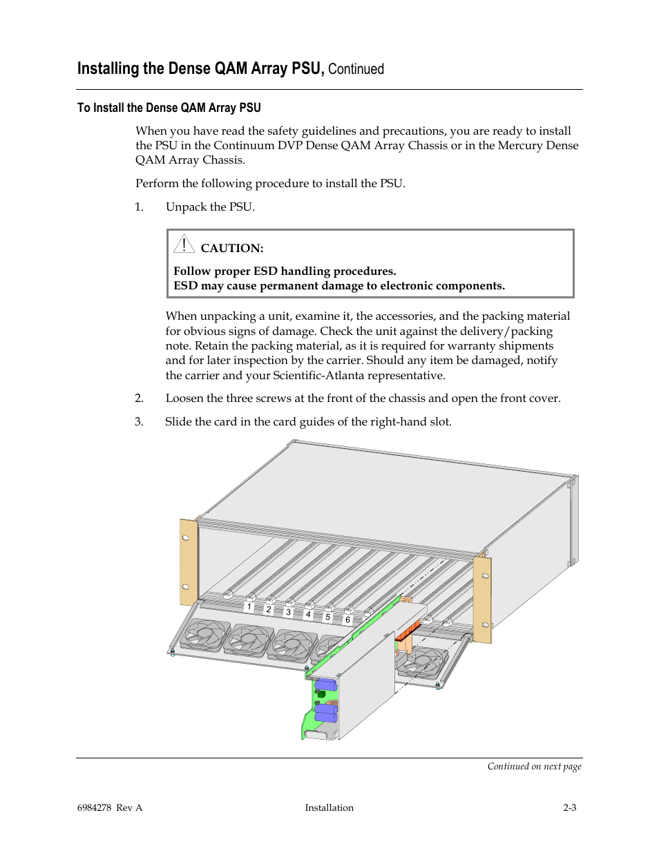 Installing the dense qam array psu, Continued | Scientific Atlanta Power Supply Unit User Manual | Page 21 / 40