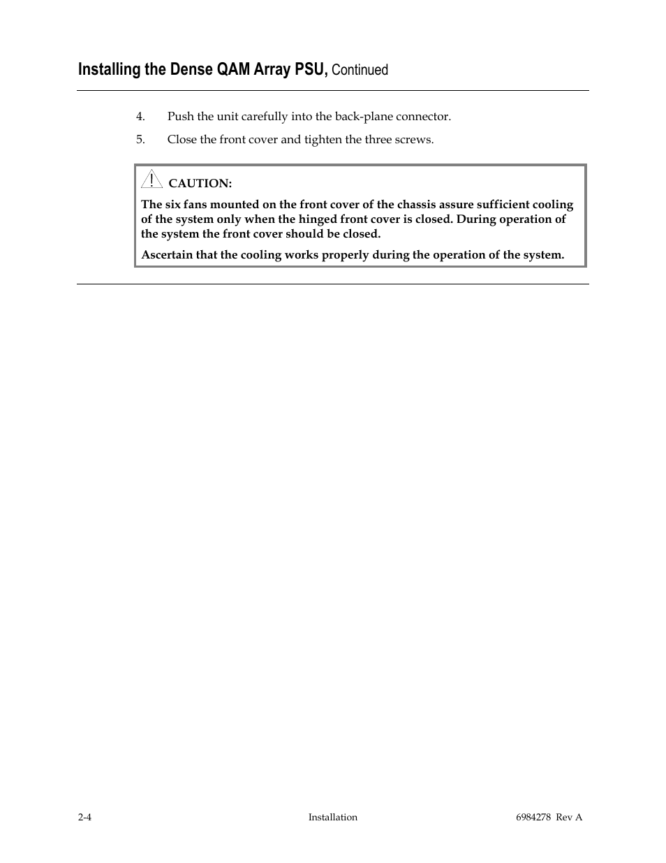 Installing the dense qam array psu, Continued | Scientific Atlanta Power Supply Unit User Manual | Page 22 / 40