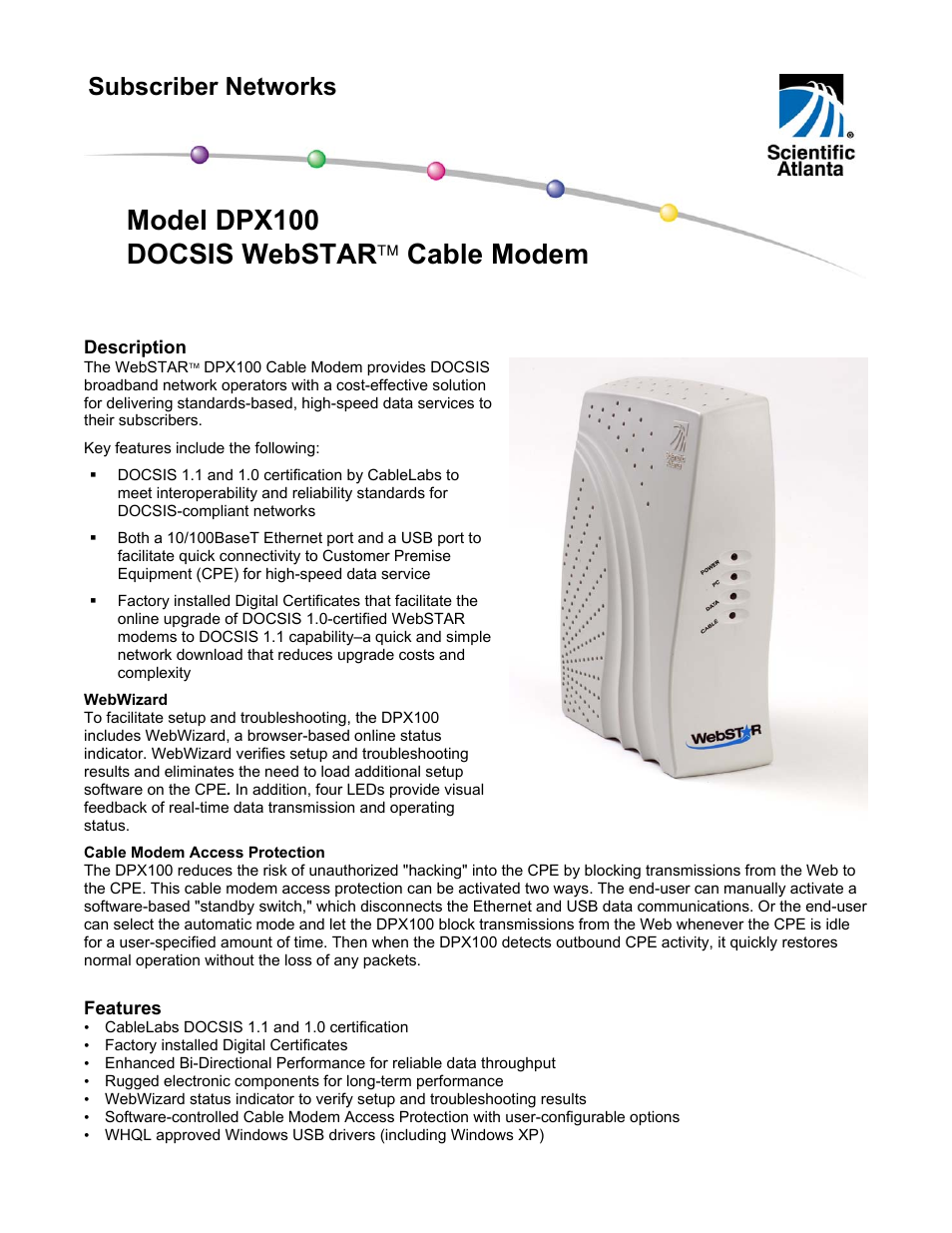 Scientific Atlanta DPX100 User Manual | 5 pages