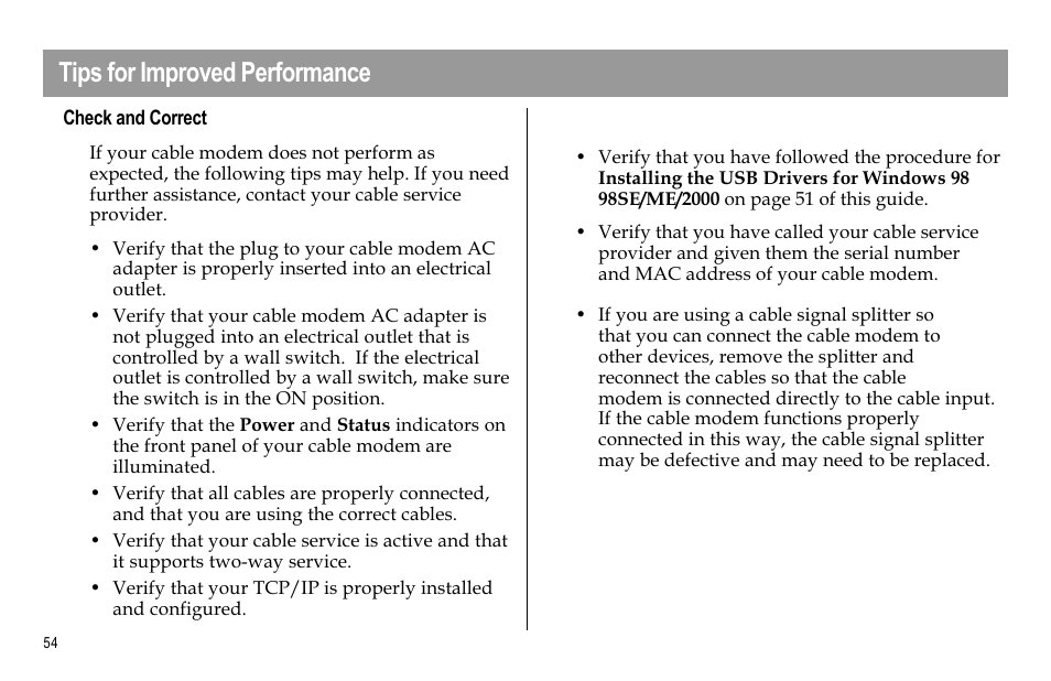 Tips for improved performance | Scientific Atlanta WEBSTAR DPX110 User Manual | Page 54 / 92