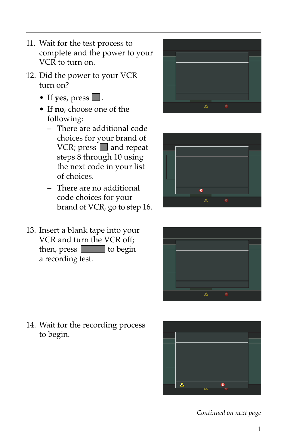 Setting up vcr commander service, Continued, Wait for the recording process to begin | Continued on next page, Ab select | Scientific Atlanta VCR Commander User Manual | Page 11 / 28