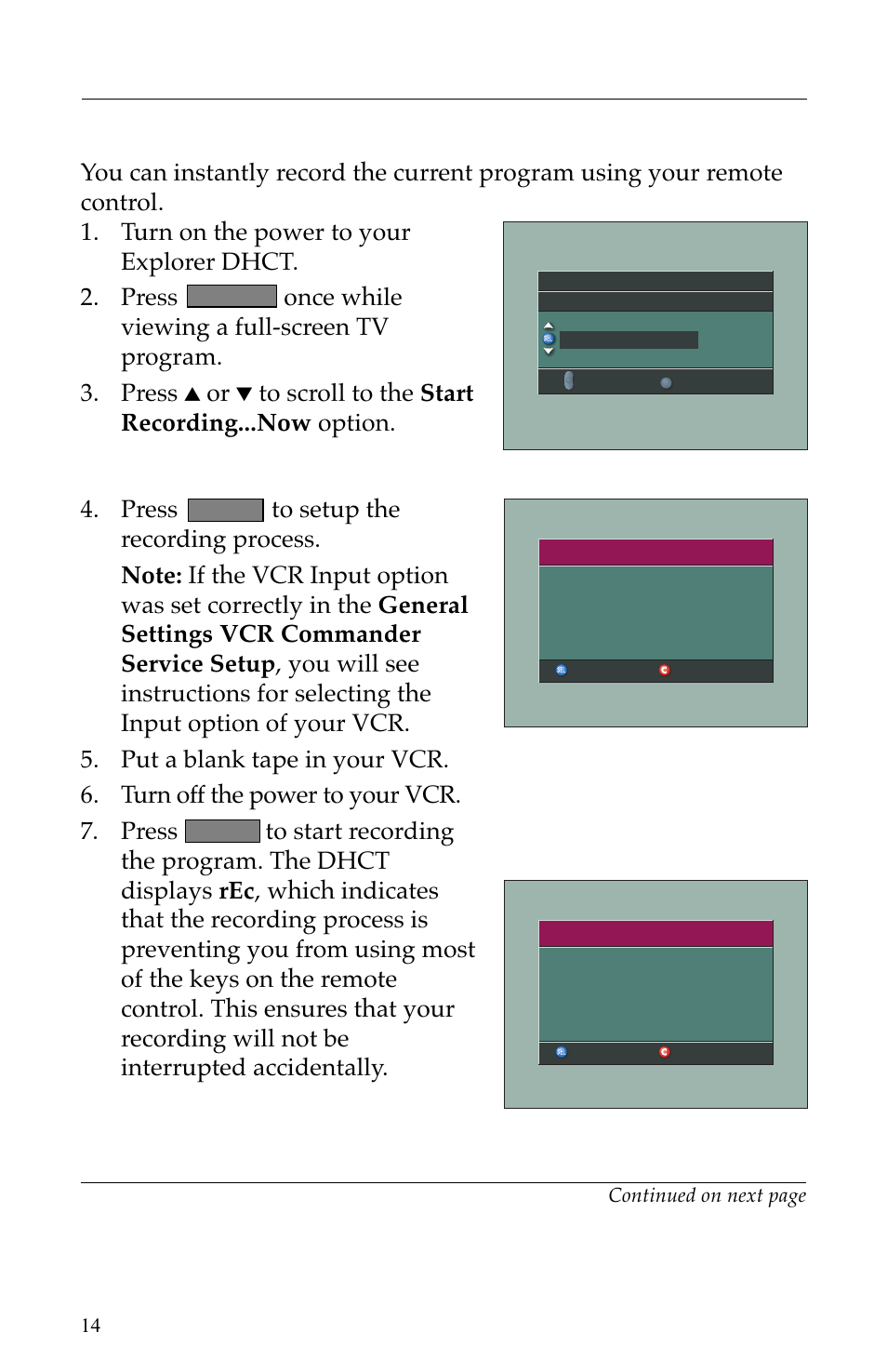 Scheduling vcr recording, One-touch recording | Scientific Atlanta VCR Commander User Manual | Page 14 / 28