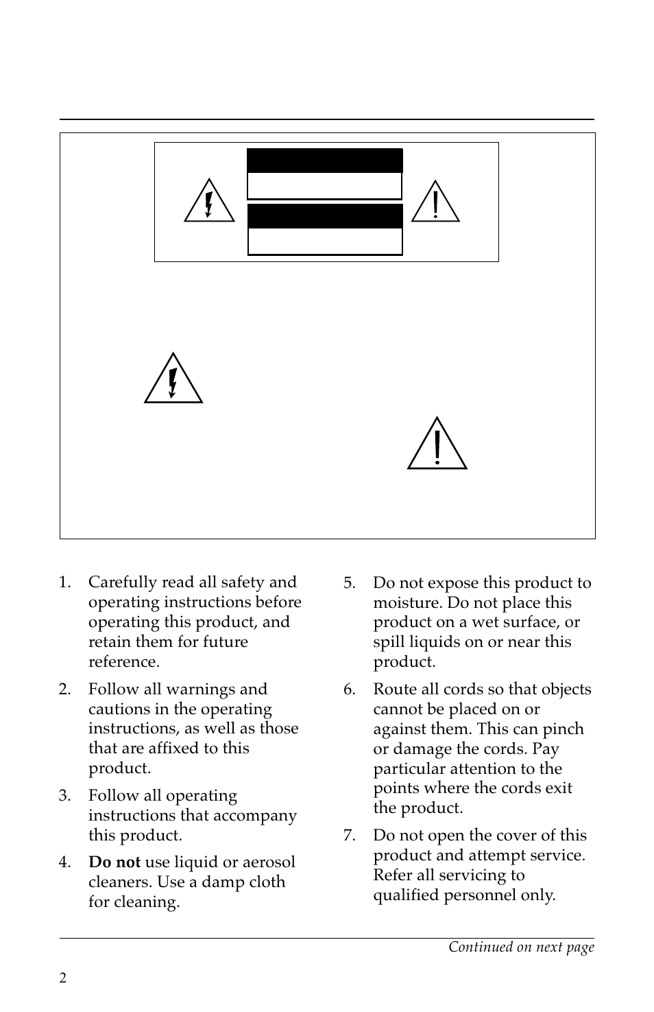 Important rules for safe operation, Caution, Warning | Avis | Scientific Atlanta VCR Commander User Manual | Page 2 / 28