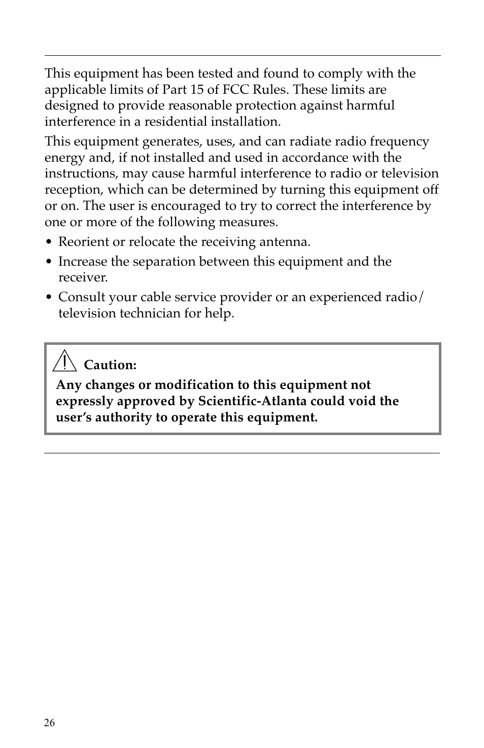 Fcc compliance | Scientific Atlanta VCR Commander User Manual | Page 26 / 28