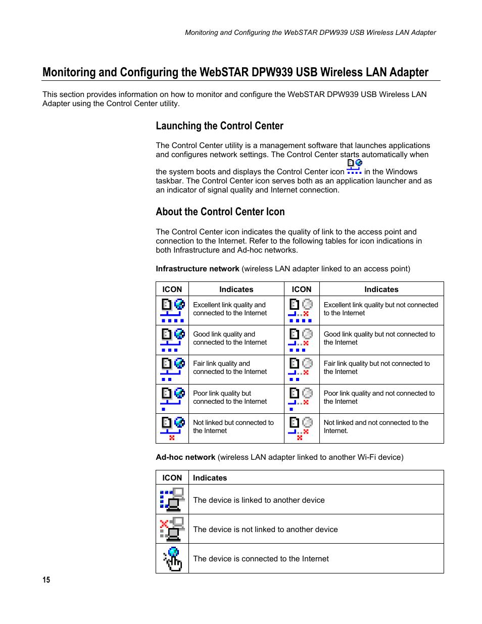 Launching the control center, About the control center icon | Scientific Atlanta DPW939 User Manual | Page 16 / 50