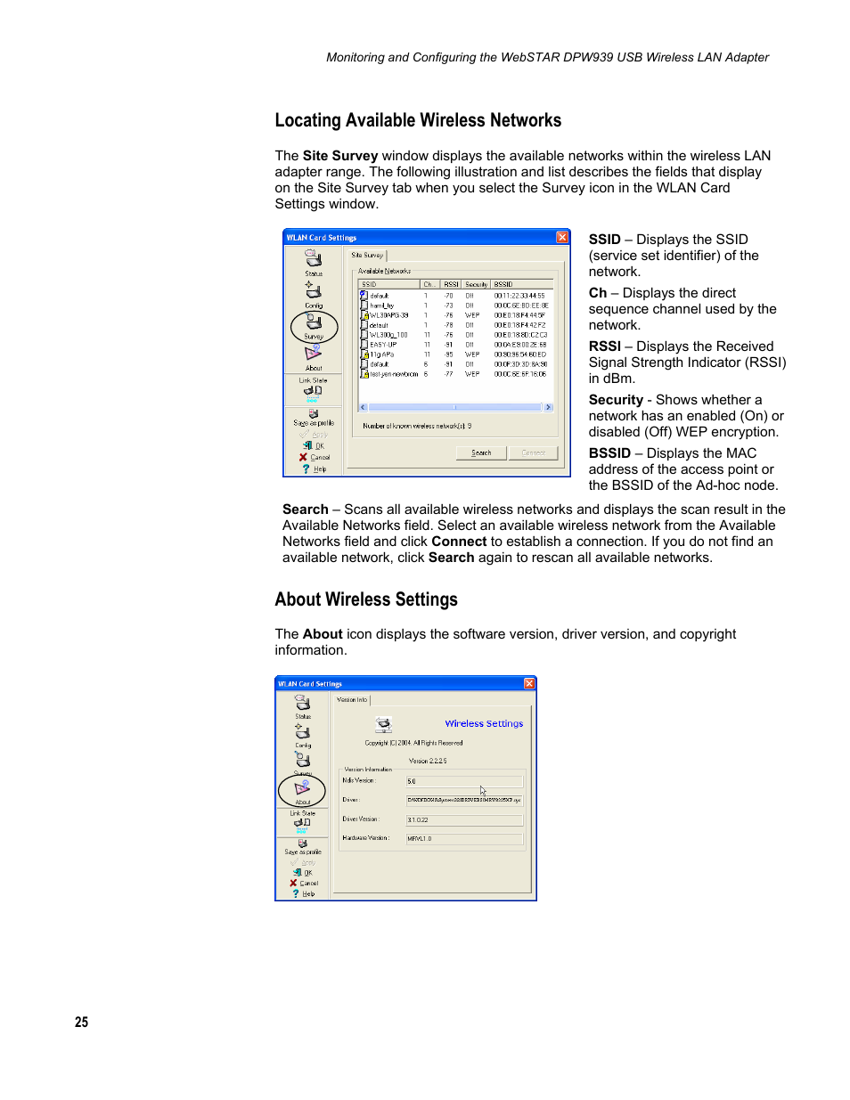 Locating available wireless networks, About wireless settings | Scientific Atlanta DPW939 User Manual | Page 26 / 50