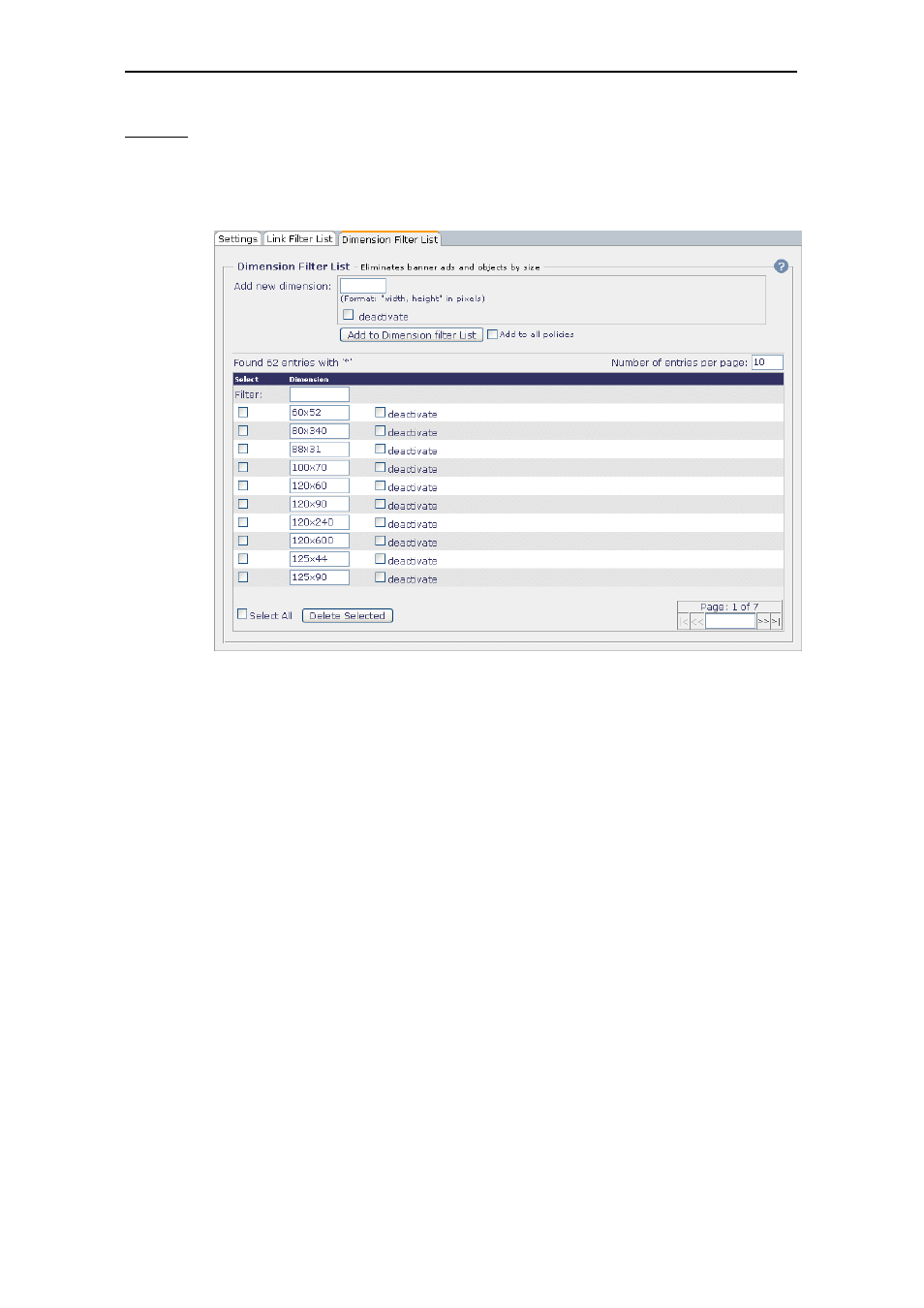 Dimension filter list, 3 dimension filter list | Secure Computing SSL Scanner User Manual | Page 117 / 191