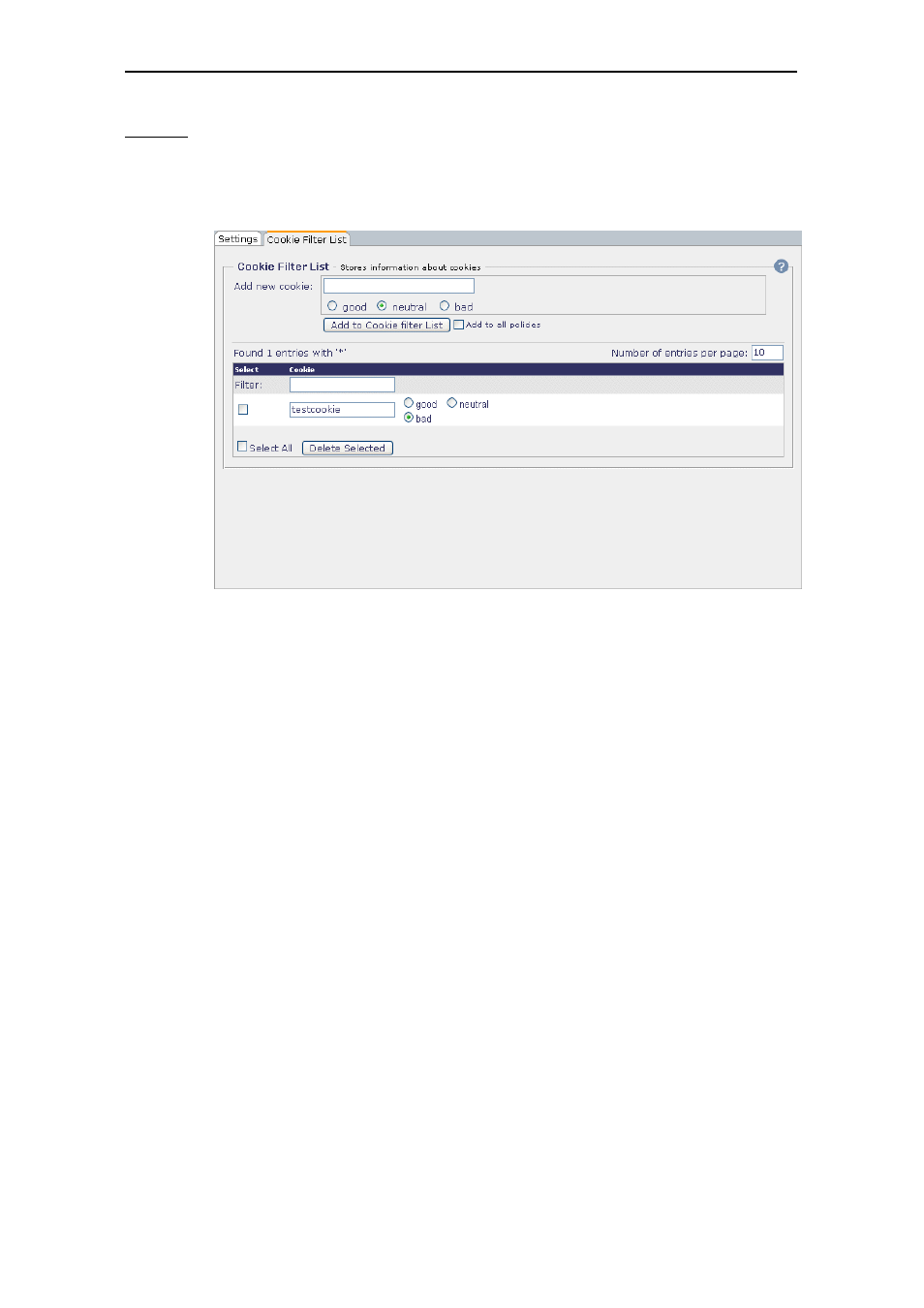 Cookie filter list, 2 cookie filter list | Secure Computing SSL Scanner User Manual | Page 126 / 191