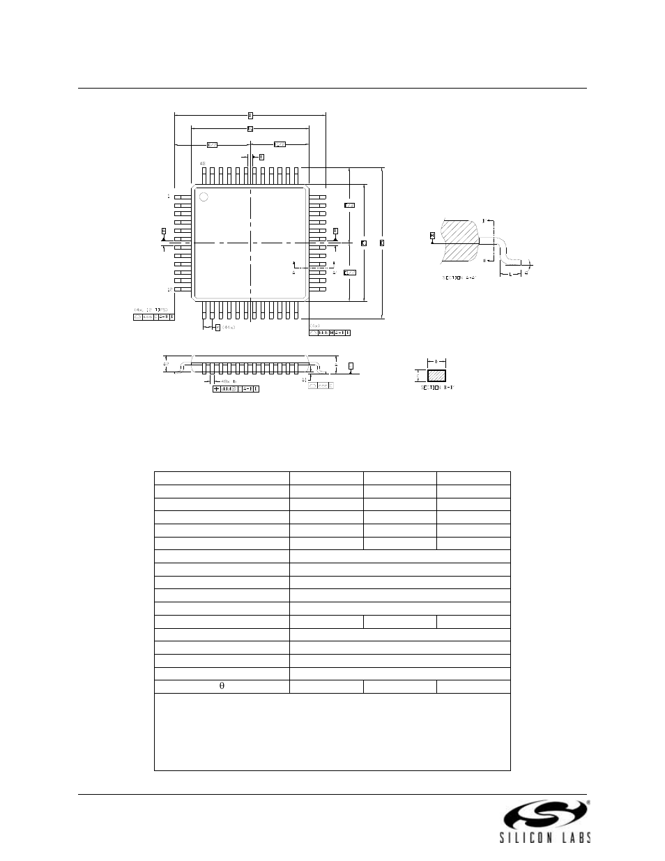 Figure 4.2. tqfp-48 package diagram, Table 4.2. tqfp-48 package dimensions | Silicon Laboratories C8051F347 User Manual | Page 32 / 276
