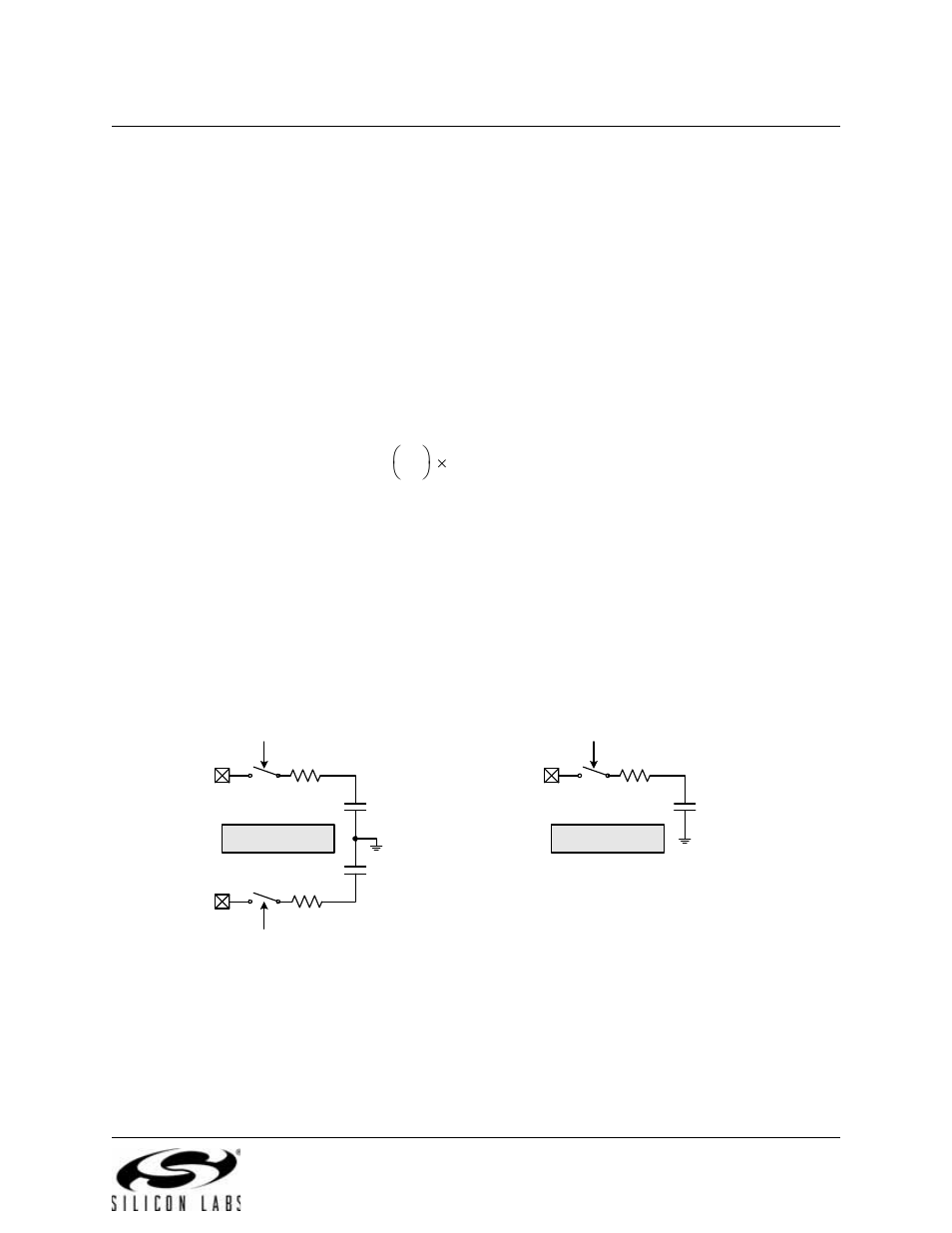 Settling time requirements, Figure 5.5. adc0 equivalent input circuits, Section “5.3.3. settling | Equation 5.1. adc0 settling time requirements, Figure 5.5. adc0 equivalent input circuits t 2, Sa ------- r, Differential mode, Single-ended mode | Silicon Laboratories C8051F347 User Manual | Page 47 / 276