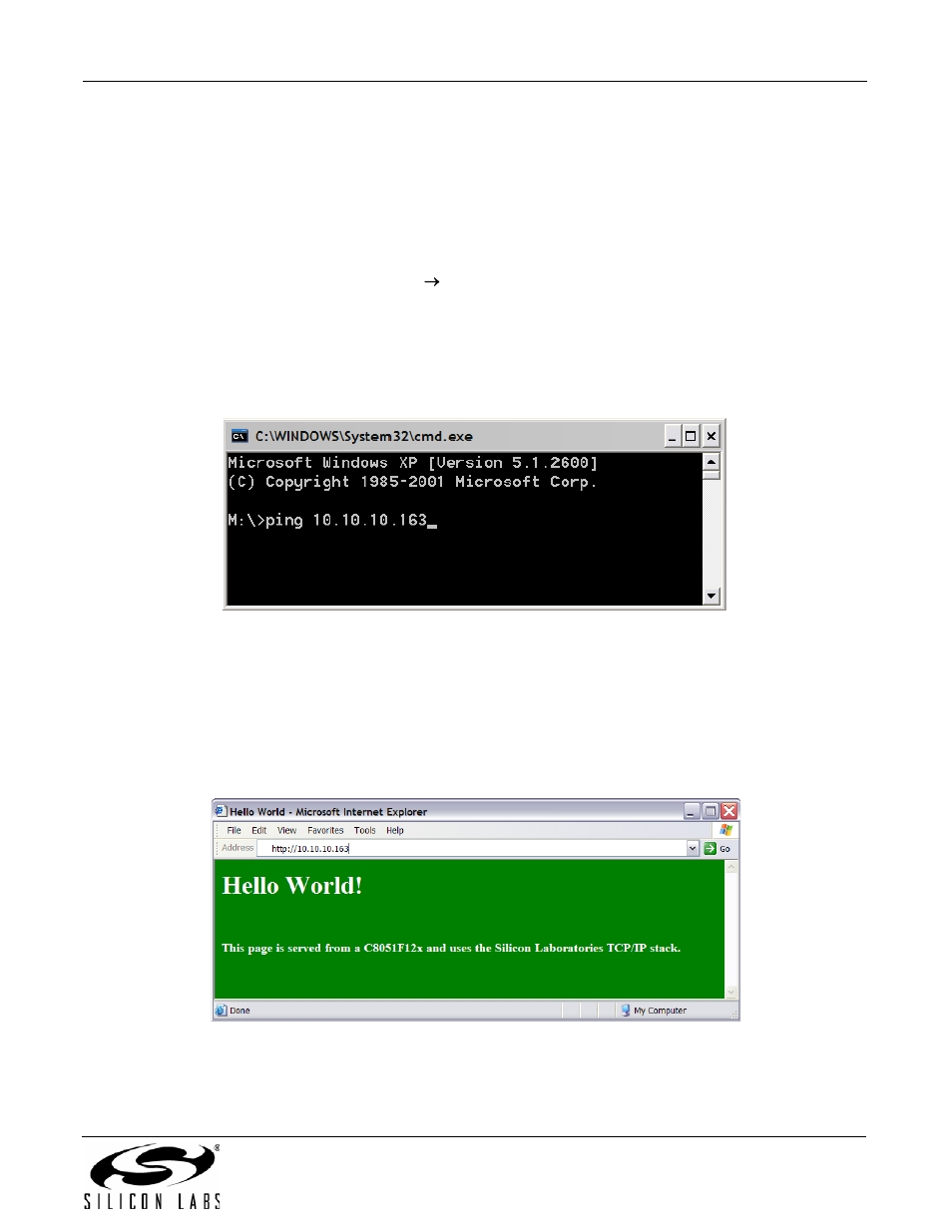 Testing connectivity using ping, Accessing the embedded system using a web browser, Ethernet-dk | Silicon Laboratories Network Card User Manual | Page 15 / 40