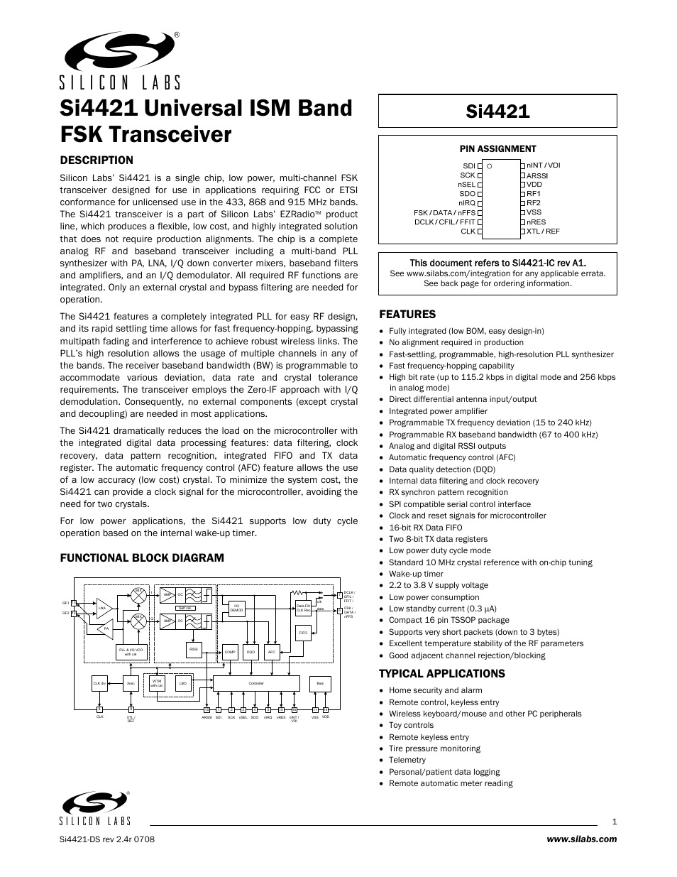 Silicon Laboratories SI4421 User Manual | 45 pages