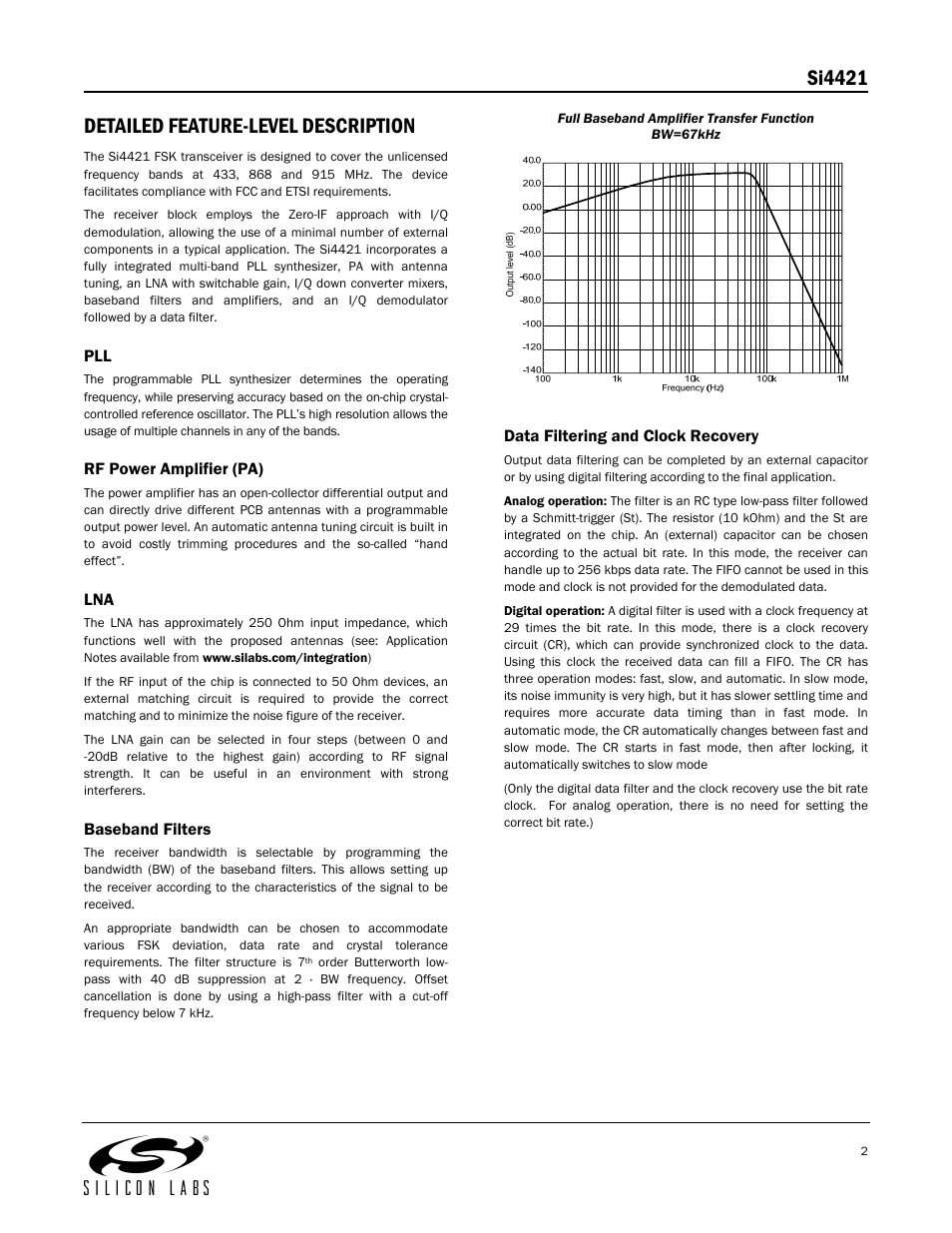 Si4421, Detailed feature-level description | Silicon Laboratories SI4421 User Manual | Page 2 / 45