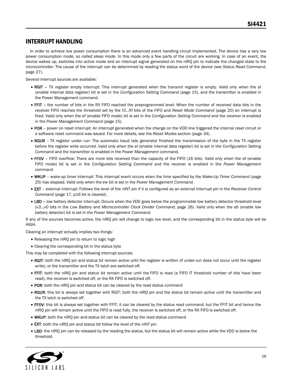 Si4421 interrupt handling | Silicon Laboratories SI4421 User Manual | Page 28 / 45