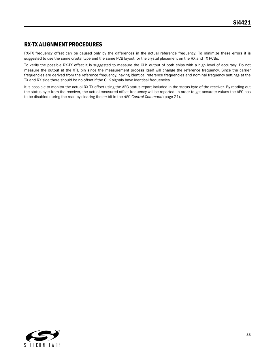 Si4421 rx-tx alignment procedures | Silicon Laboratories SI4421 User Manual | Page 33 / 45