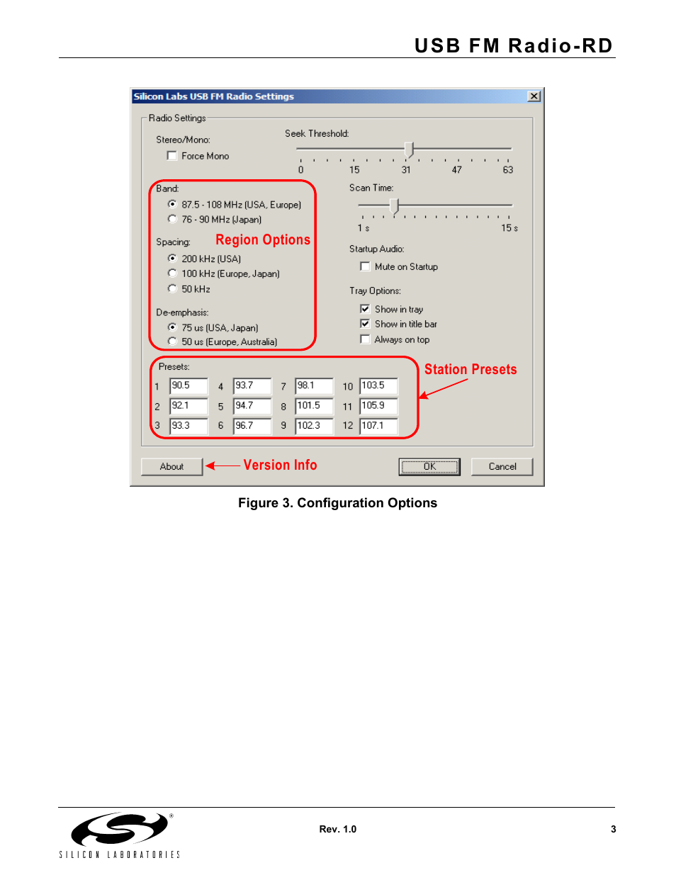 Figure 3. configuration options, Usb fm radio-rd | Silicon Laboratories Radio User Manual | Page 3 / 4