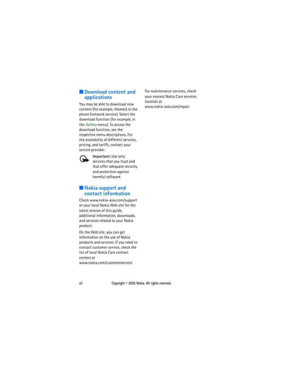 Download content and applications, Nokia support and contact information | Sonic Alert Nokia phone 6021 User Manual | Page 13 / 99