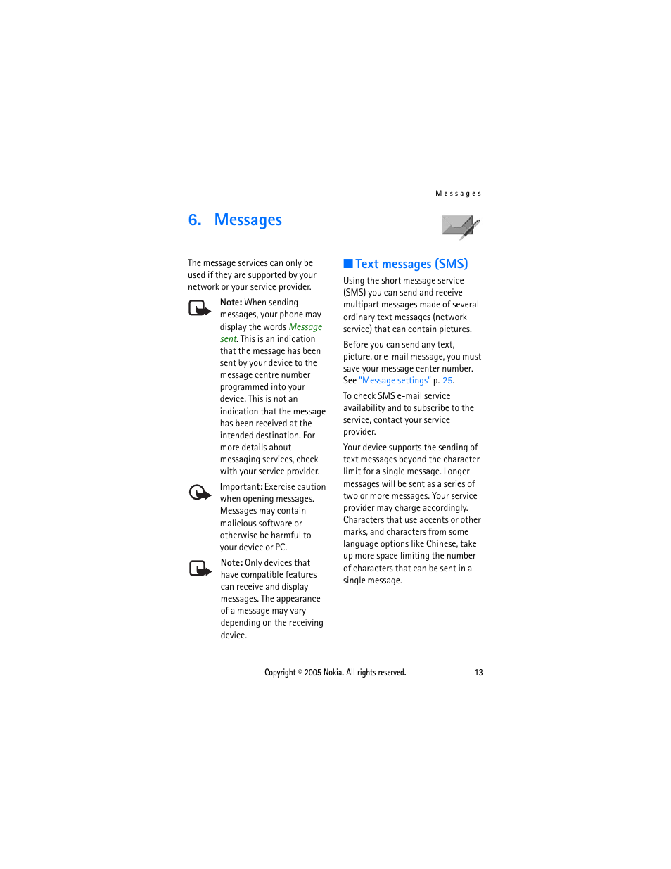 Messages, Text messages (sms) | Sonic Alert Nokia phone 6021 User Manual | Page 26 / 99