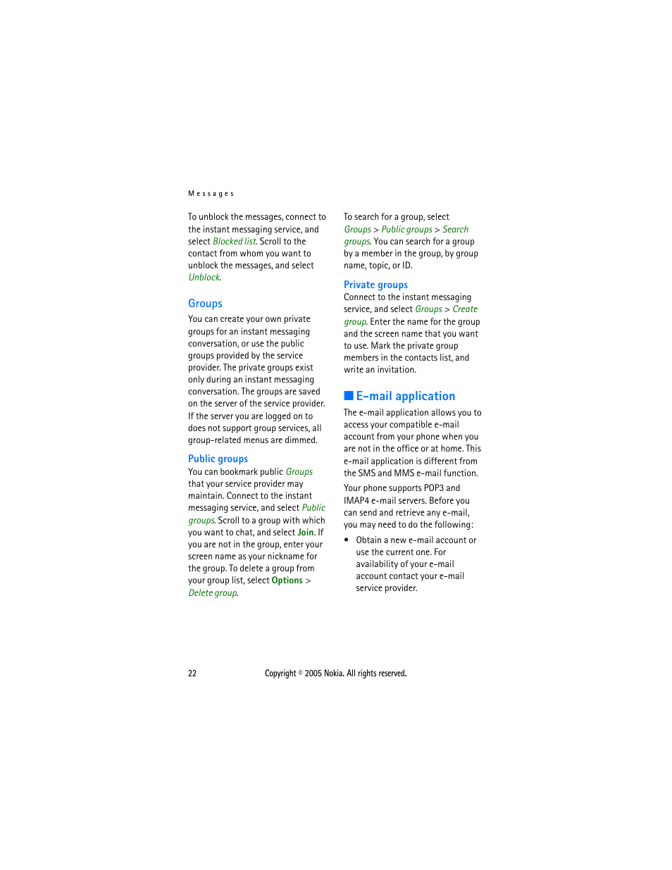 Groups, E-mail application, Mail. see | Sonic Alert Nokia phone 6021 User Manual | Page 35 / 99