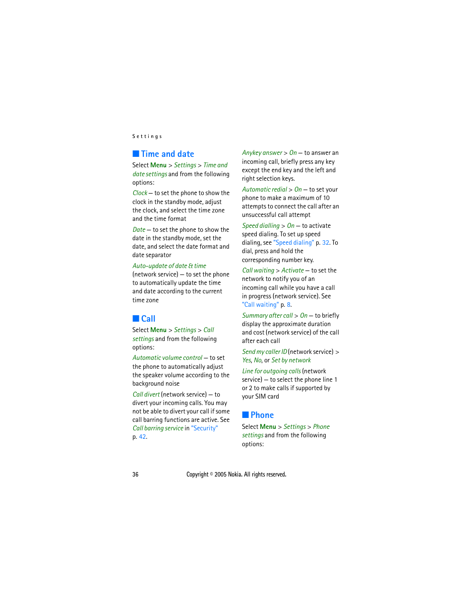 Time and date, Call, Phone | Time and date call phone, Menu, see | Sonic Alert Nokia phone 6021 User Manual | Page 49 / 99