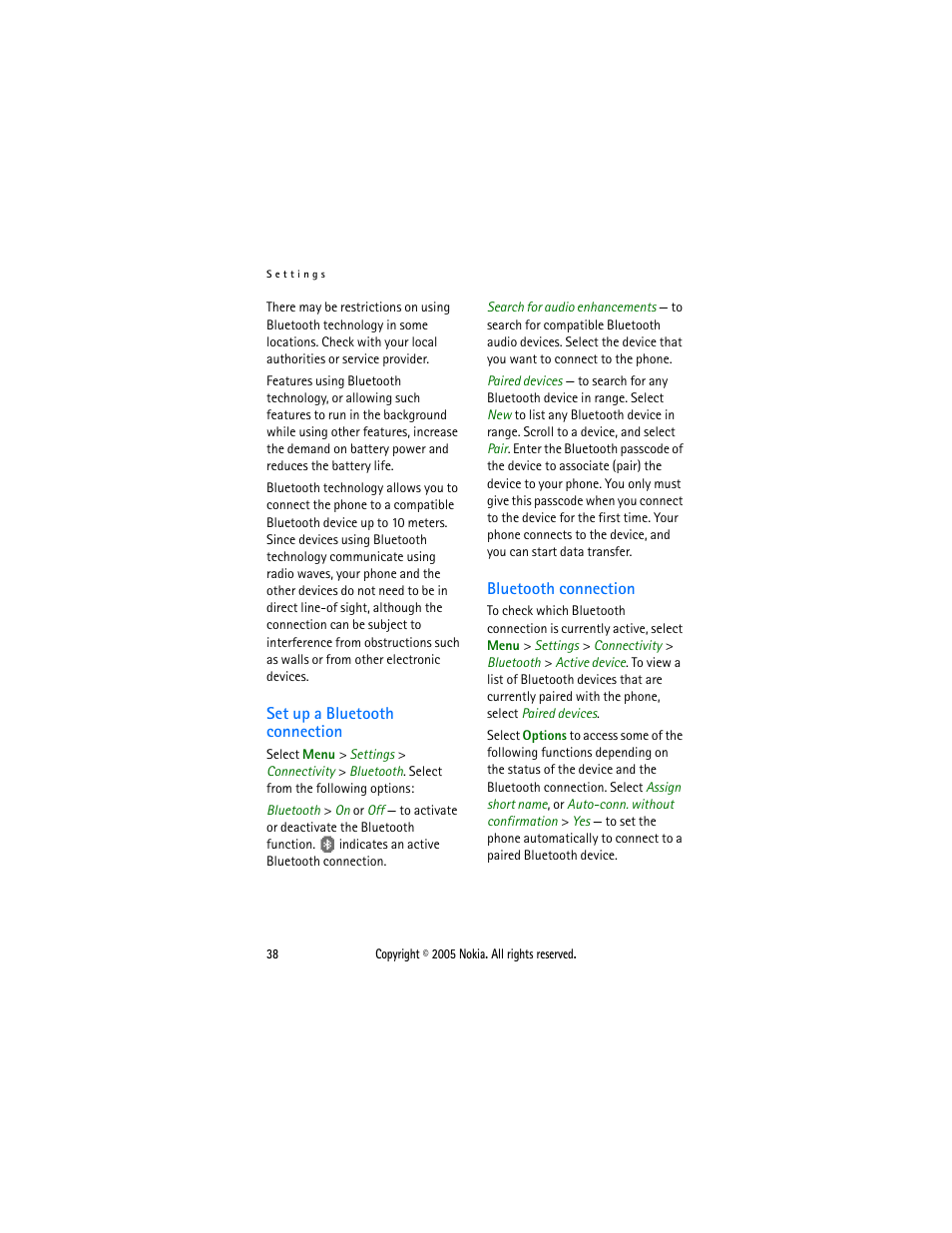 Set up a bluetooth connection, Bluetooth connection, Set up a bluetooth connection bluetooth connection | Sonic Alert Nokia phone 6021 User Manual | Page 51 / 99