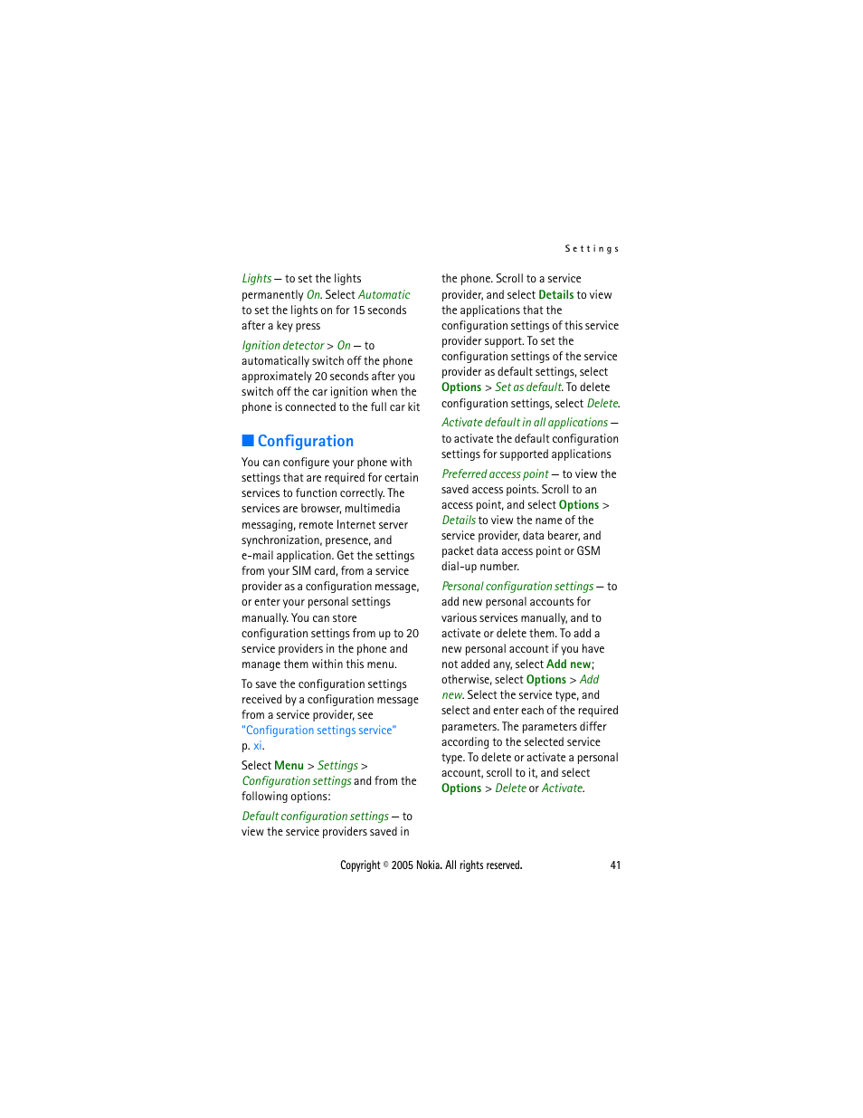 Configuration | Sonic Alert Nokia phone 6021 User Manual | Page 54 / 99