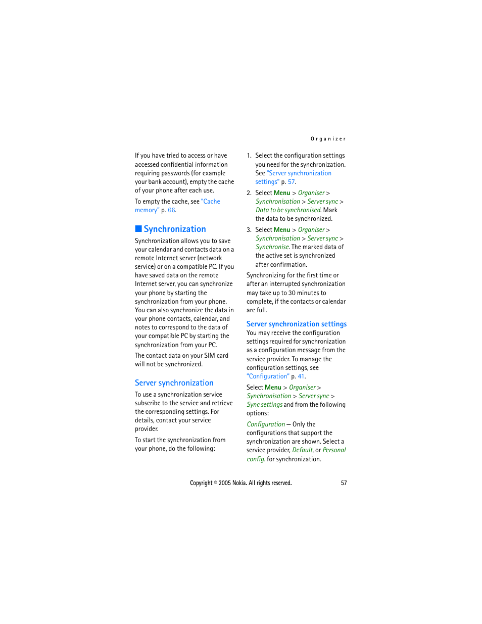 Synchronization, Server synchronization | Sonic Alert Nokia phone 6021 User Manual | Page 70 / 99
