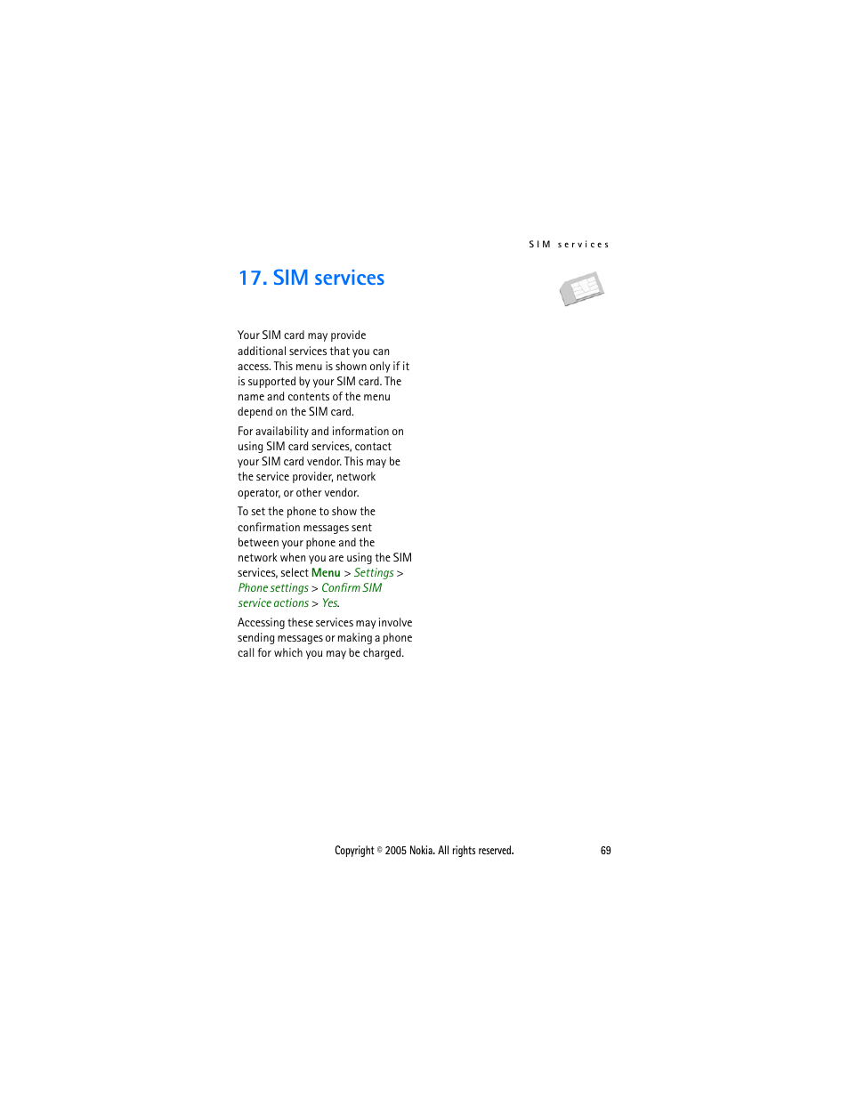 Sim services | Sonic Alert Nokia phone 6021 User Manual | Page 82 / 99