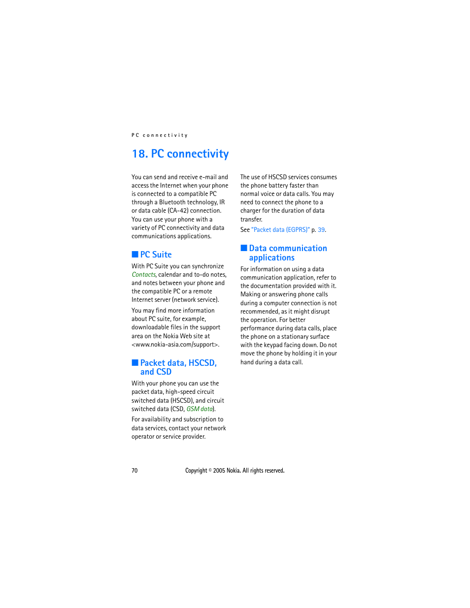 Pc connectivity, Pc suite, Packet data, hscsd, and csd | Data communication applications, Software. see, If you | Sonic Alert Nokia phone 6021 User Manual | Page 83 / 99