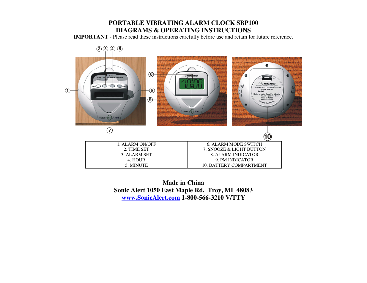 Sonic Alert SONIC SHAKER SBP100 User Manual | Page 2 / 2