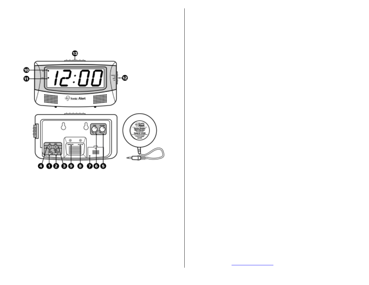 Led alarm clock with vibrator, Model sb300ss, Operation instructions | Volume, Battery backup, Sonic alert 1050 east maple rd. troy, mi 48083 | Sonic Alert SB300SS User Manual | Page 2 / 2