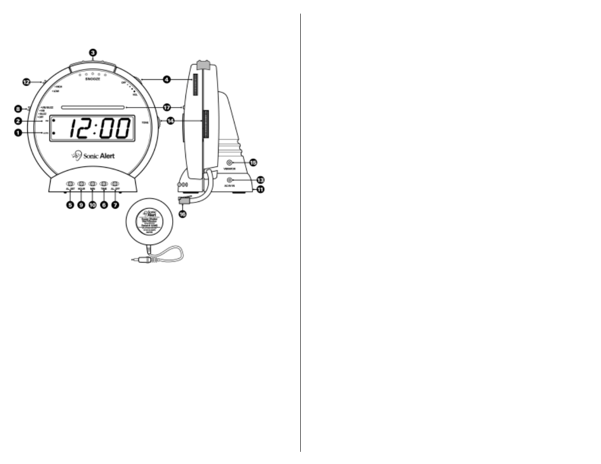 Instructions, Alarm clock with bed shaker & telephone signaler, Model sbt425ss | Waking to alarm, Battery backup, Volume, Telephone signaler installation | Sonic Alert SONIC BOOM SBT425SS User Manual | Page 2 / 2