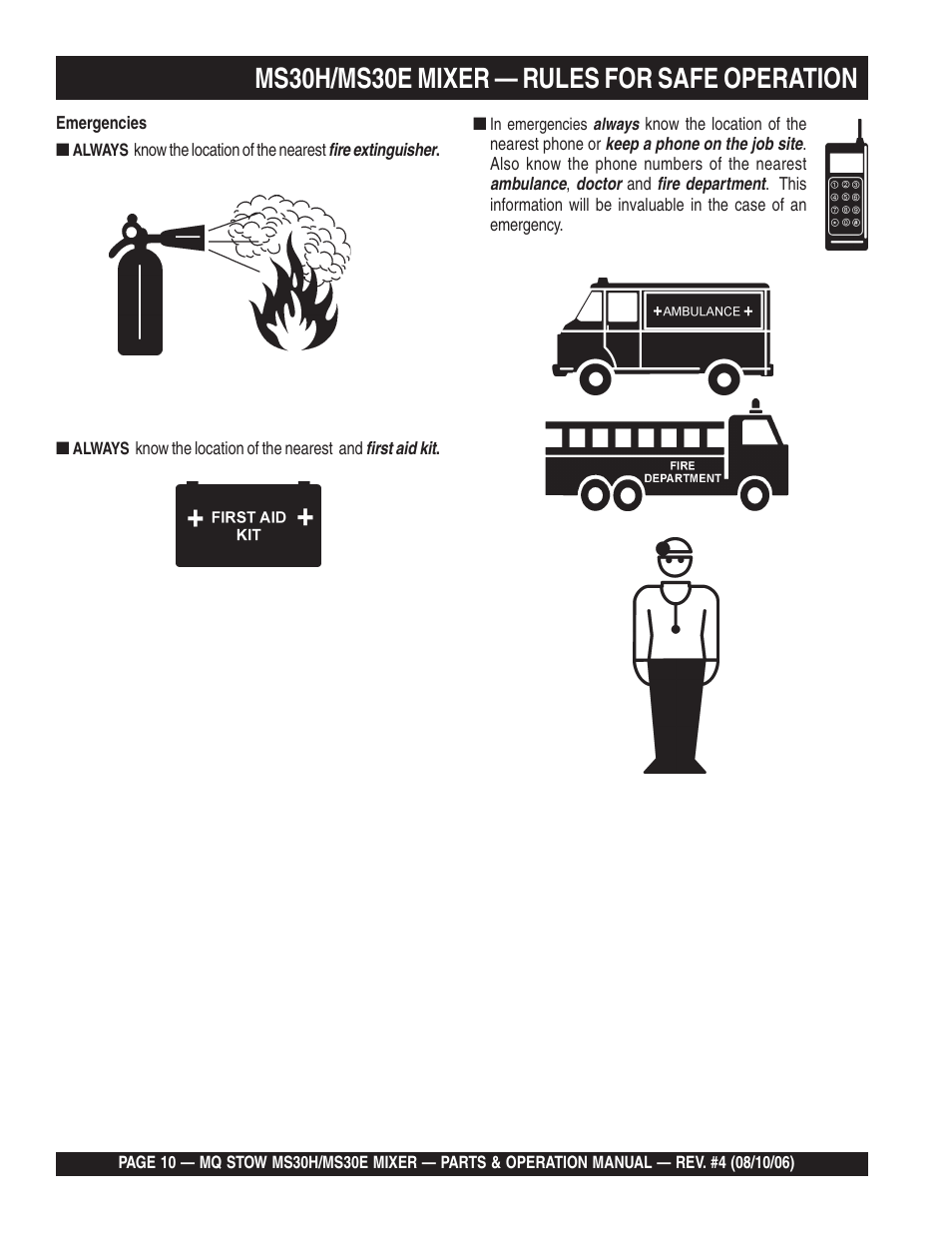 Ms30h/ms30e mixer — rules for safe operation | Multiquip MS30H User Manual | Page 10 / 88