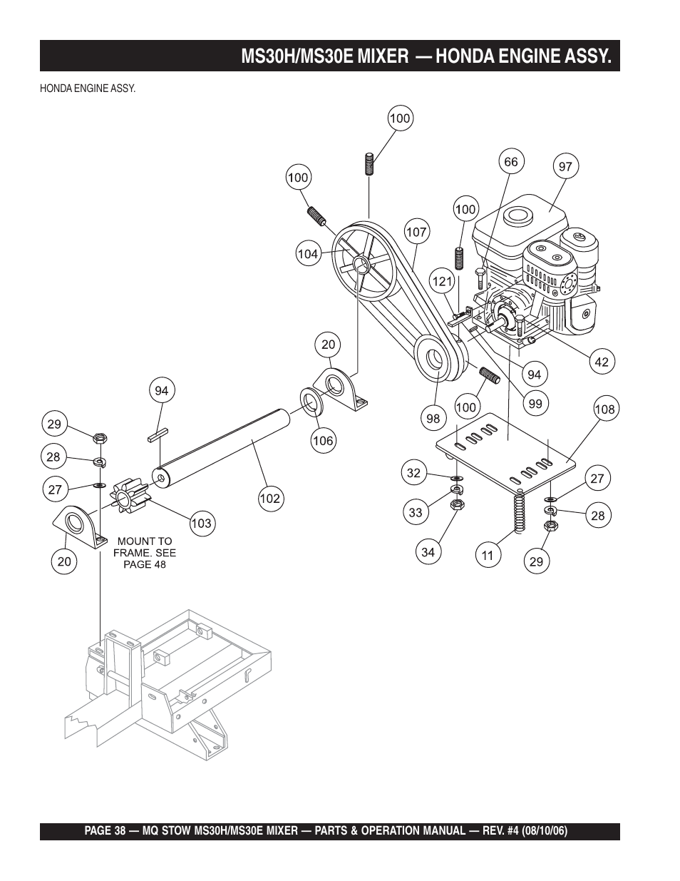 Ms30h/ms30e mixer — honda engine assy | Multiquip MS30H User Manual | Page 38 / 88