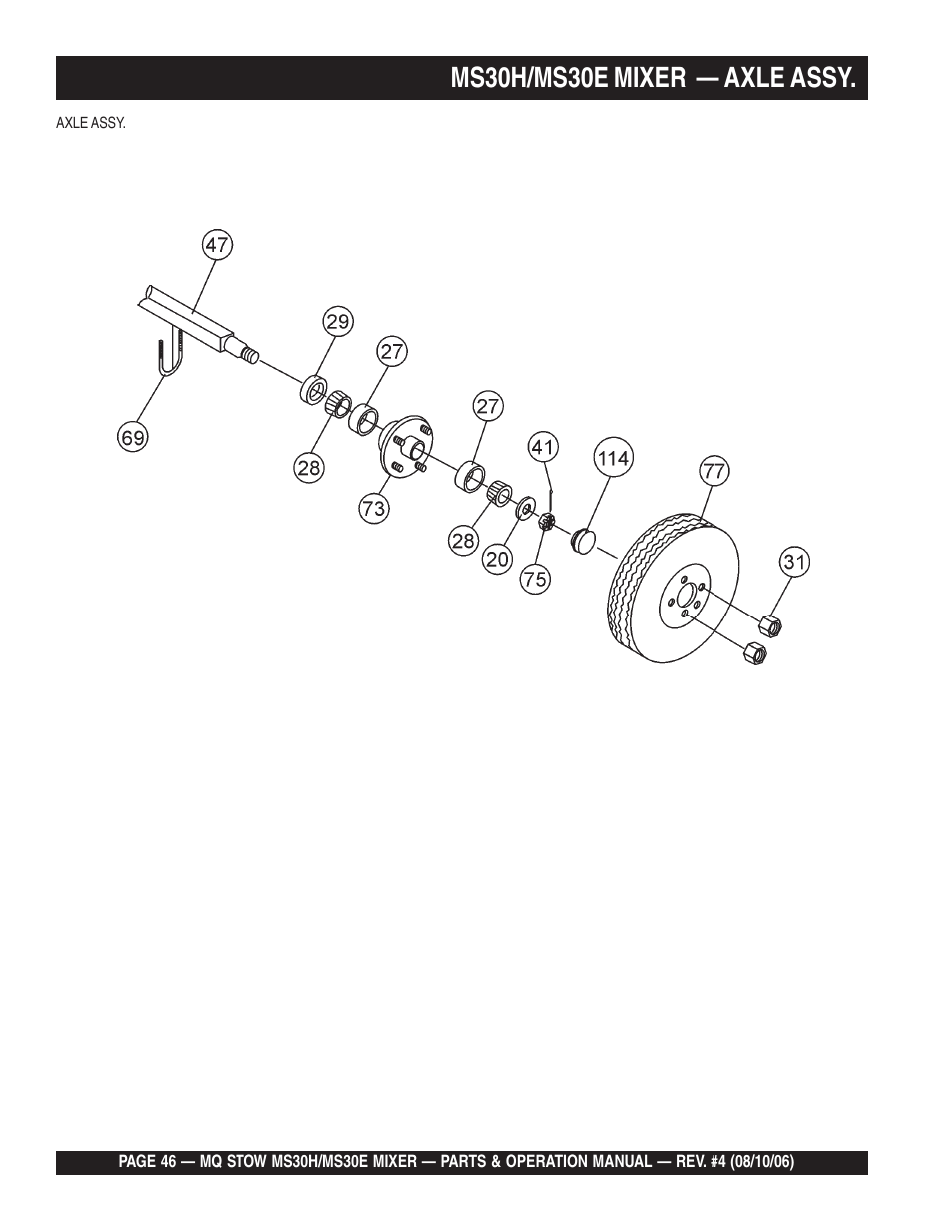 Ms30h/ms30e mixer — axle assy | Multiquip MS30H User Manual | Page 46 / 88