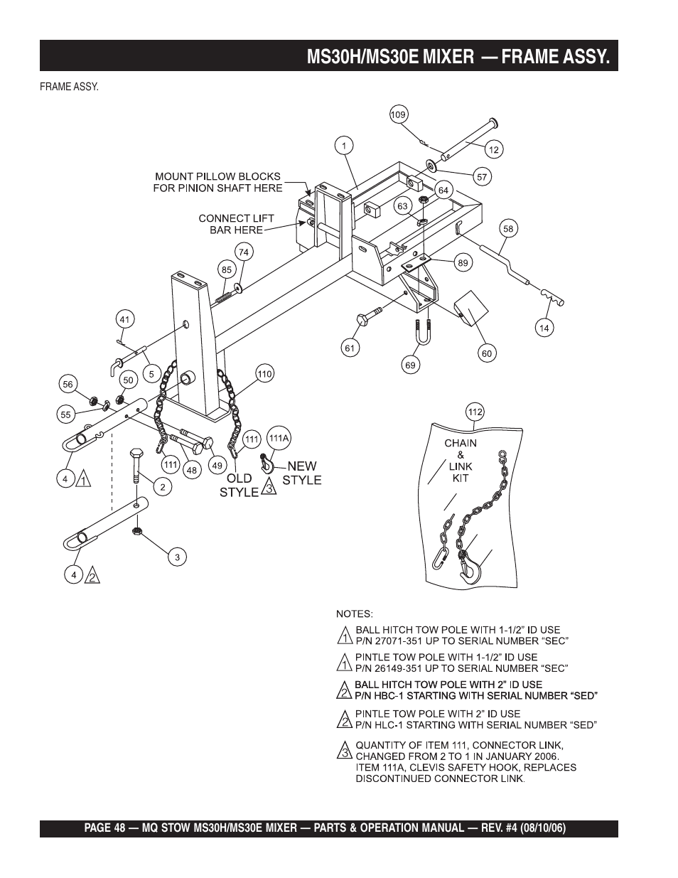 Ms30h/ms30e mixer — frame assy | Multiquip MS30H User Manual | Page 48 / 88