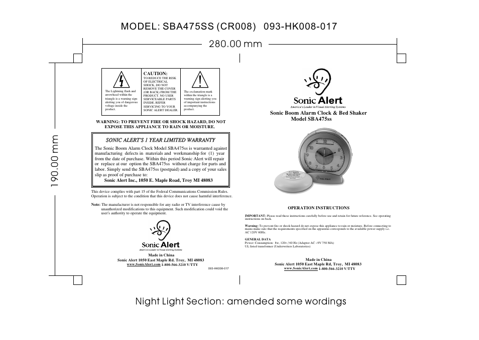Sonic Alert SBA475SS User Manual | 2 pages