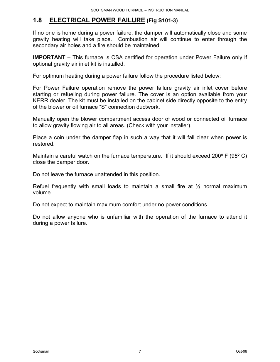 8 electrical power failure | Scotsman Ice DB-101 User Manual | Page 8 / 34