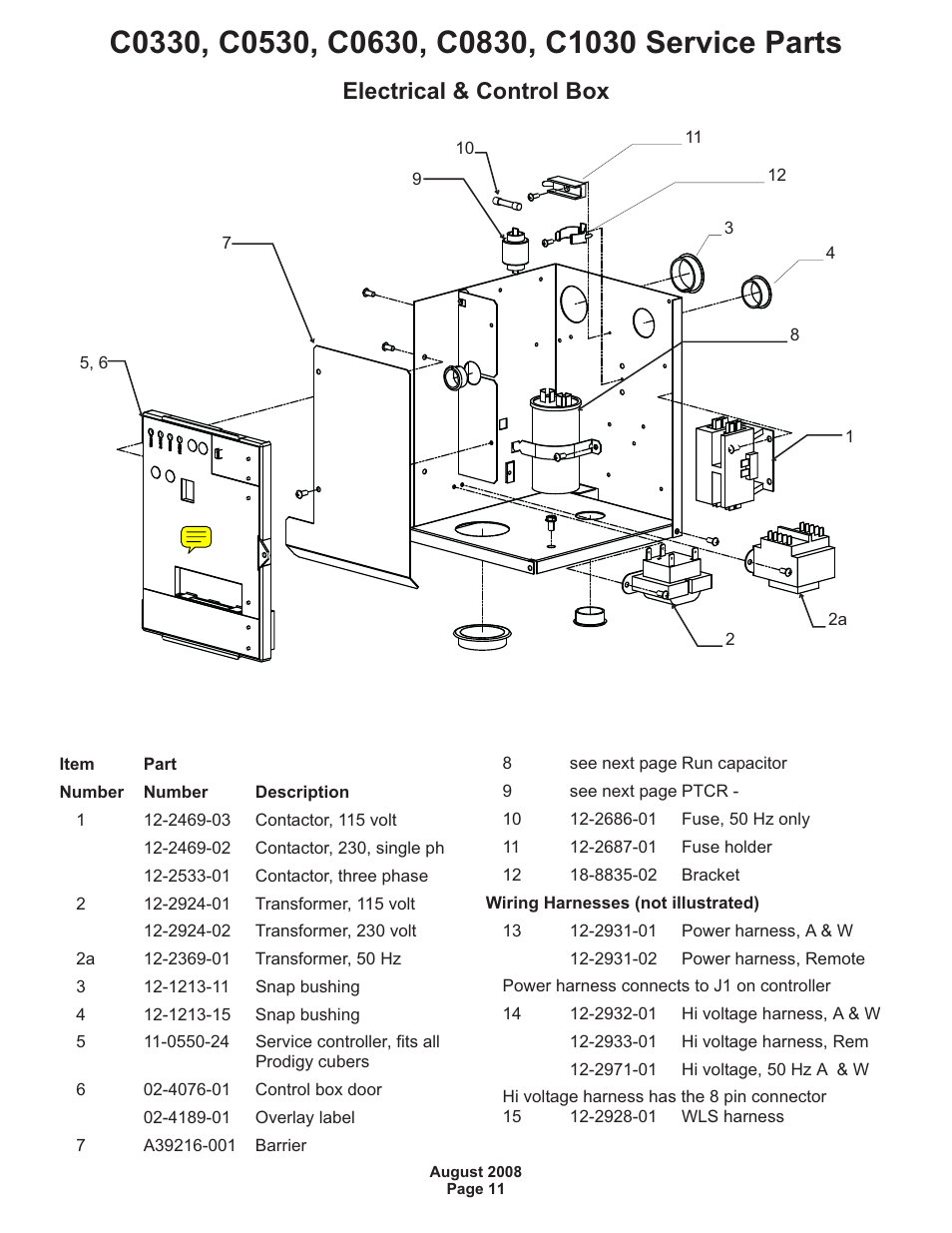 Electrical & control box | Scotsman Ice Prodigy C0630 User Manual | Page 11 / 13